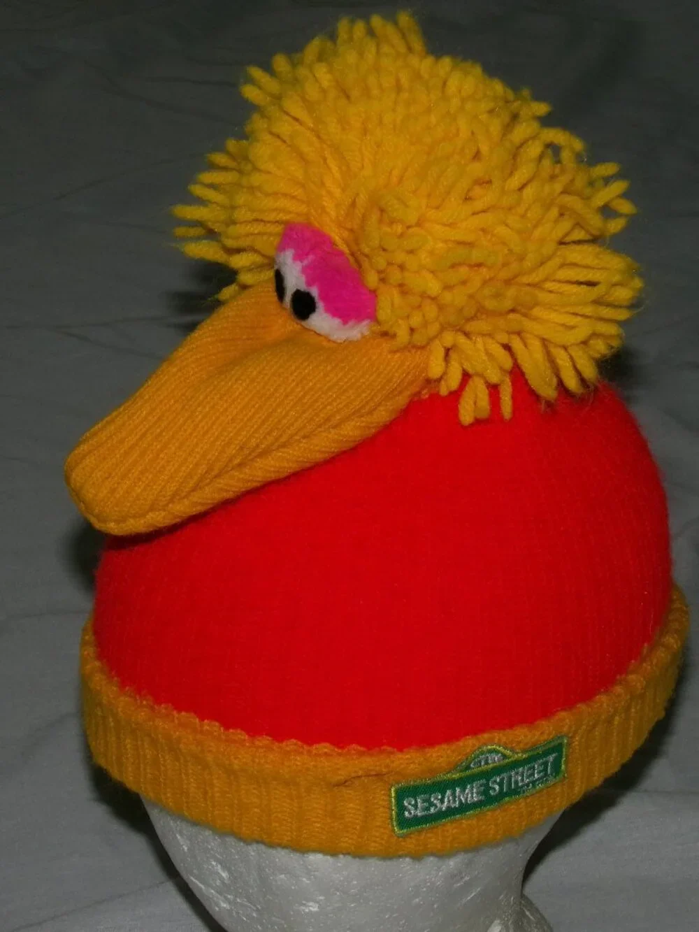 Vtg Sesame Street Big Bird Kids Size Beanie Cap Muppet Winter Knit Hat